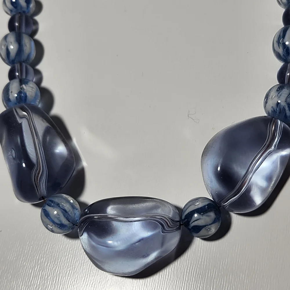 Blue Beaded Necklace w/ Lobster Claw Clasp